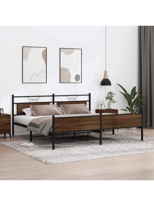 Metallinen sängynrunko ilman patjaa ruskea tammi 200x200 cm
