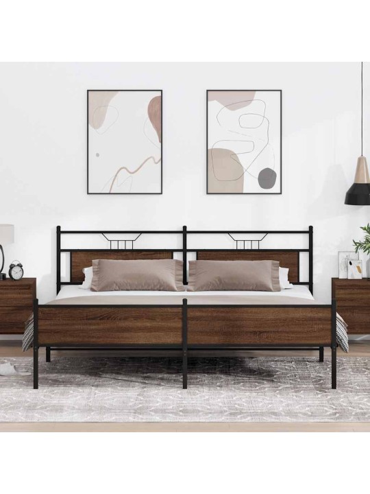 Metallinen sängynrunko ilman patjaa ruskea tammi 200x200 cm