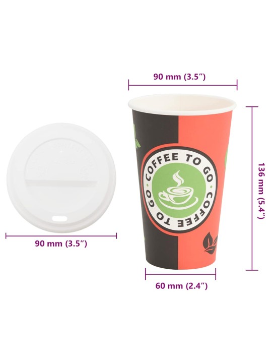 Paperiset kahvikupit kansilla 1000 kpl 16oz 400ml