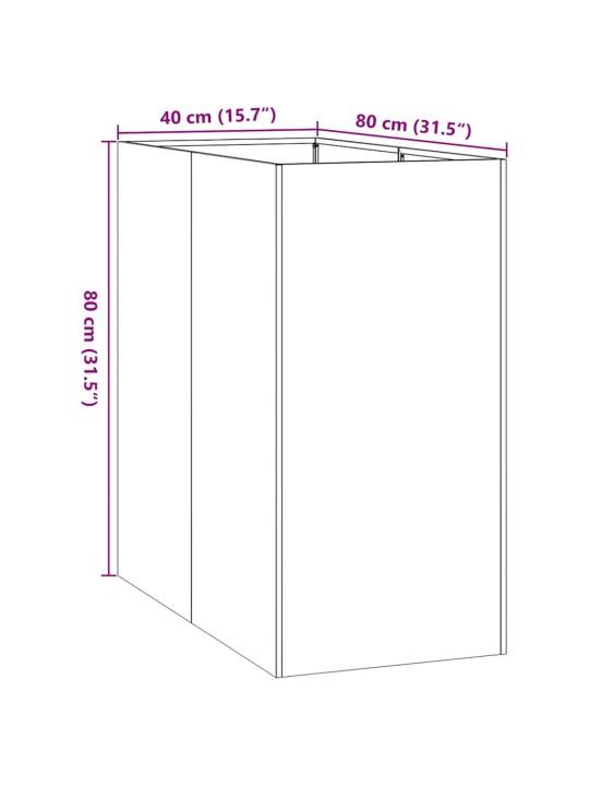 Kukkalaatikko ruoste 40x80x80 cm säänkestävä teräs