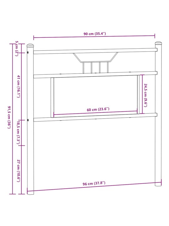 Sängynpääty savutammi 90 cm tekninen puu ja teräs