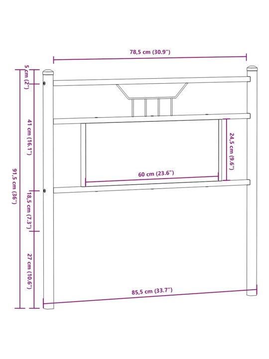 Sängynpääty sonoma-tammi 80 cm tekninen puu ja teräs
