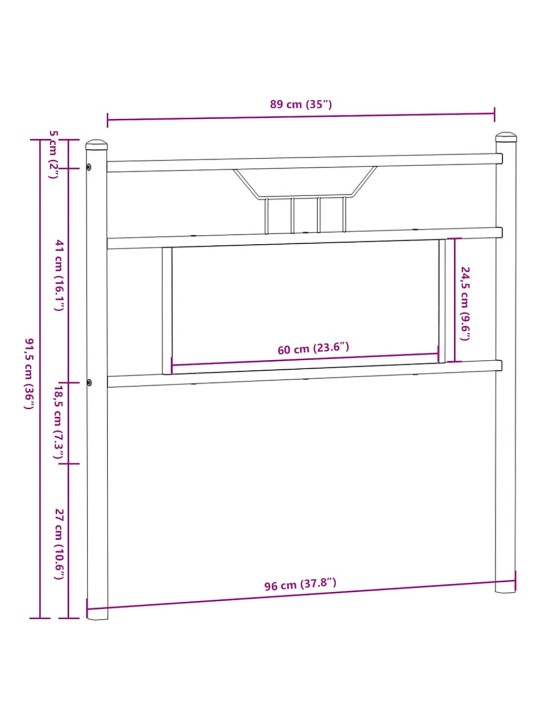Sängynpääty sonoma-tammi 90 cm tekninen puu ja teräs