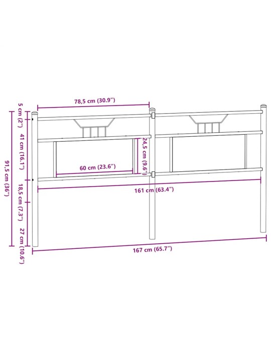 Sängynpääty sonoma-tammi 160 cm tekninen puu ja teräs