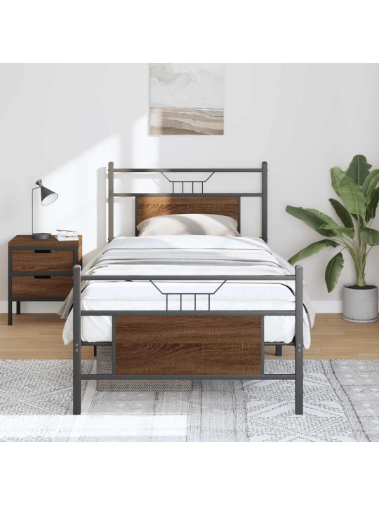 Sängynrunko ilman patjaa ruskea tammi 75x190 cm tekninen puu