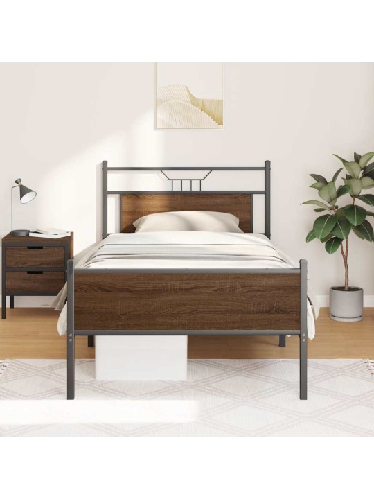 Sängynrunko ilman patjaa ruskea tammi 107x203 cm tekninen puu