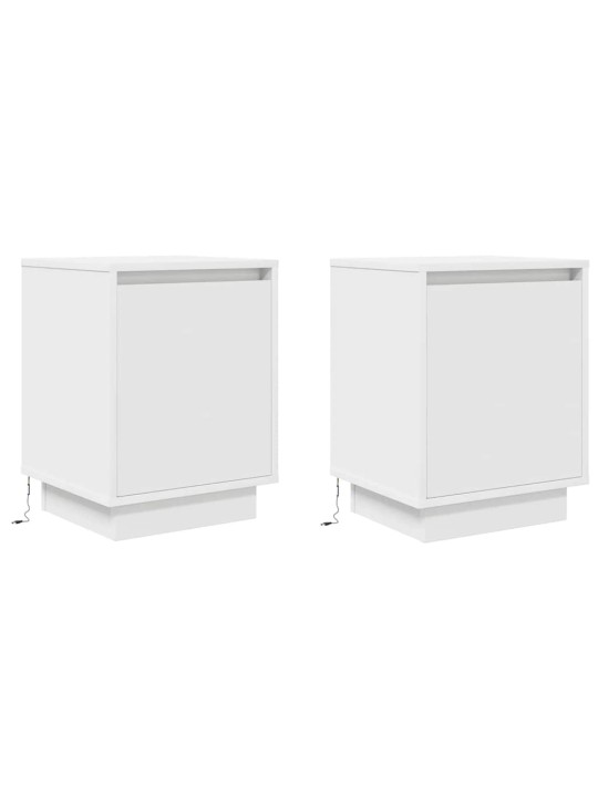 Yöpöytäkaapit led-valoilla 2 kpl valkoinen 38x34x50 cm