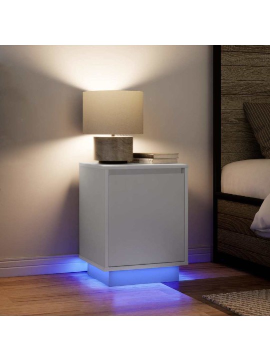 Yöpöytäkaapit led-valoilla 2 kpl valkoinen 38x34x50 cm