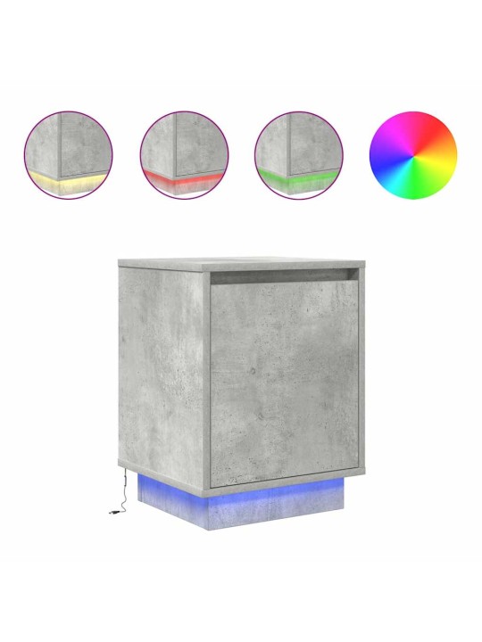 Yöpöytäkaapit led-valoilla 2 kpl betoninharmaa 38x34x50 cm