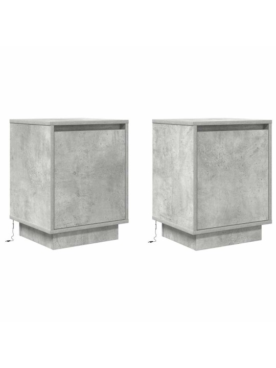 Yöpöytäkaapit led-valoilla 2 kpl betoninharmaa 38x34x50 cm
