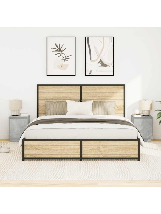 Yöpöytäkaapit led-valoilla 2 kpl betoninharmaa 38x34x50 cm