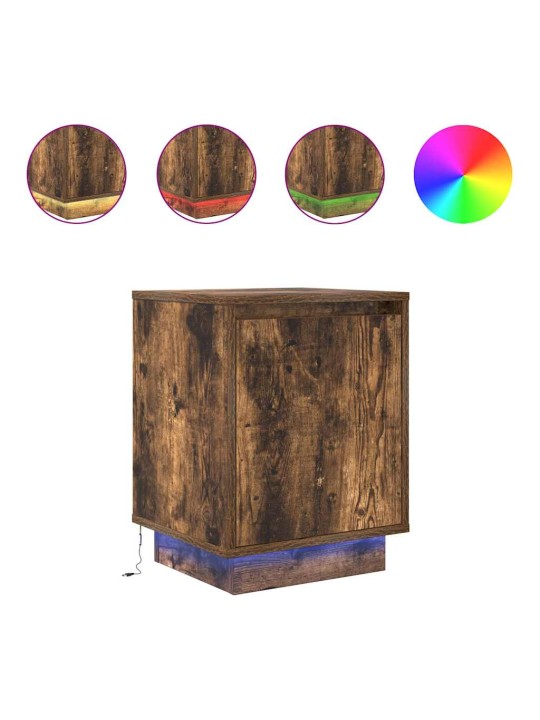 Yöpöytäkaapit led-valoilla 2 kpl savustettu tammi 38x34x50 cm