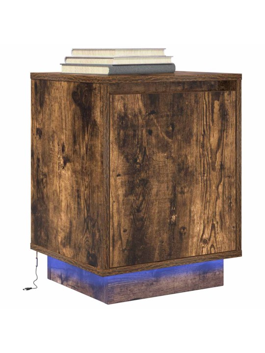 Yöpöytäkaapit led-valoilla 2 kpl savustettu tammi 38x34x50 cm