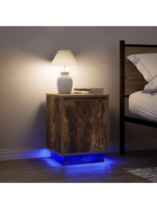 Yöpöytäkaapit led-valoilla 2 kpl savustettu tammi 38x34x50 cm
