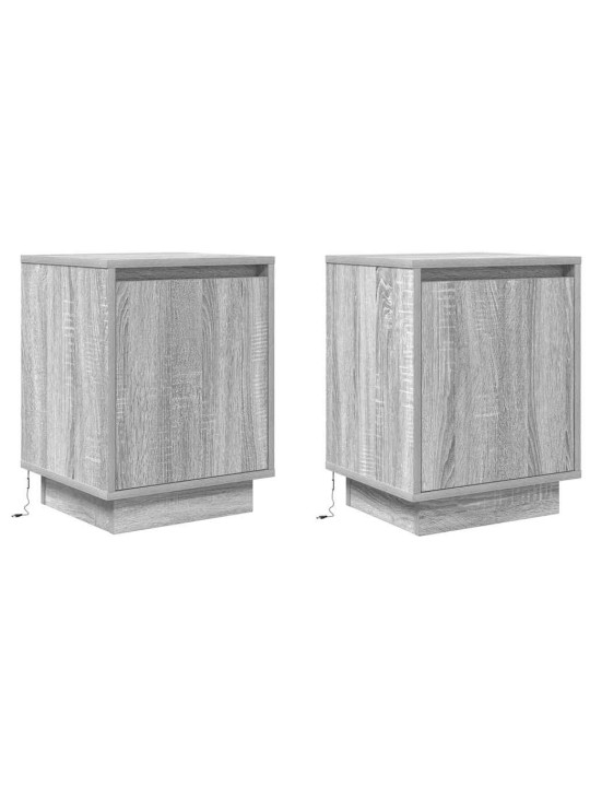 Yöpöytäkaapit led-valoilla 2 kpl harmaa sonoma 38x34x50 cm