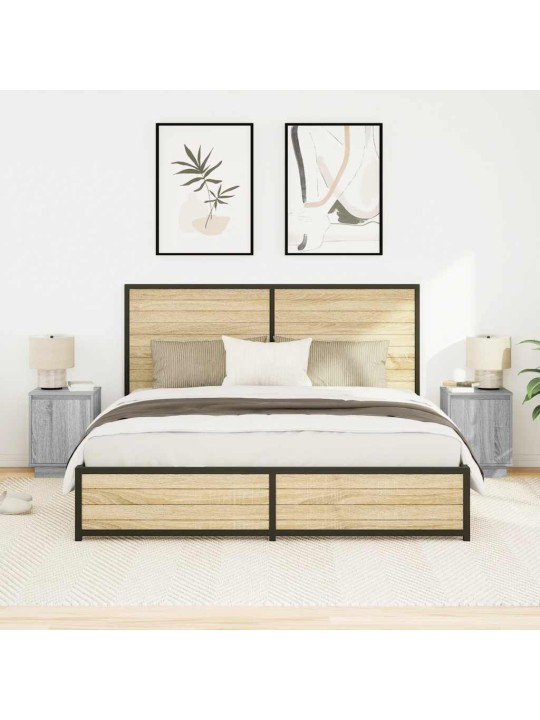 Yöpöytäkaapit led-valoilla 2 kpl harmaa sonoma 38x34x50 cm