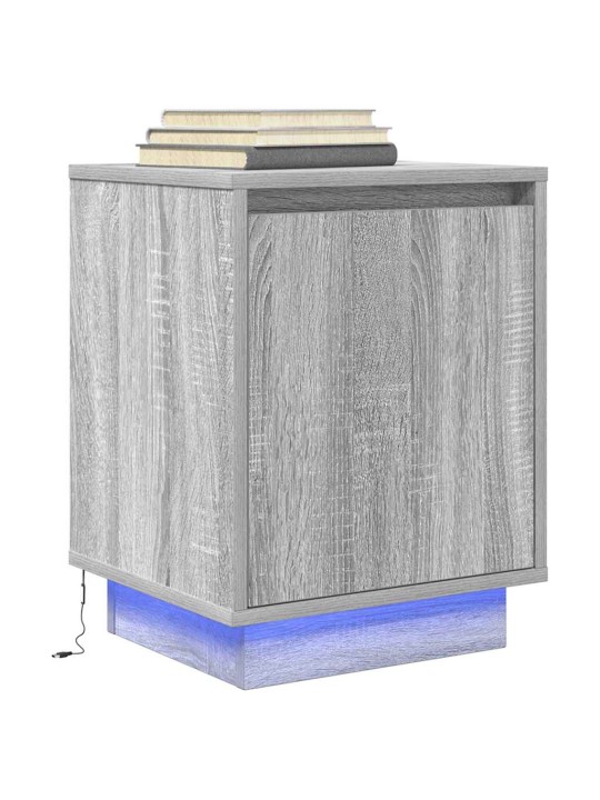 Yöpöytäkaapit led-valoilla 2 kpl harmaa sonoma 38x34x50 cm