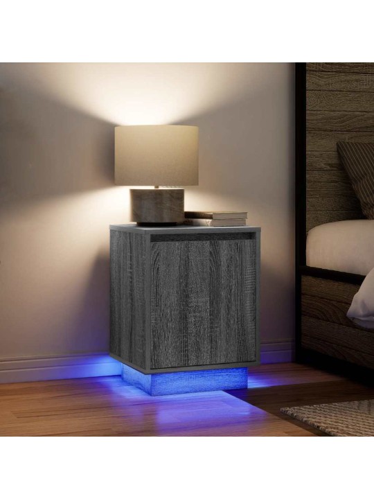 Yöpöytäkaapit led-valoilla 2 kpl harmaa sonoma 38x34x50 cm