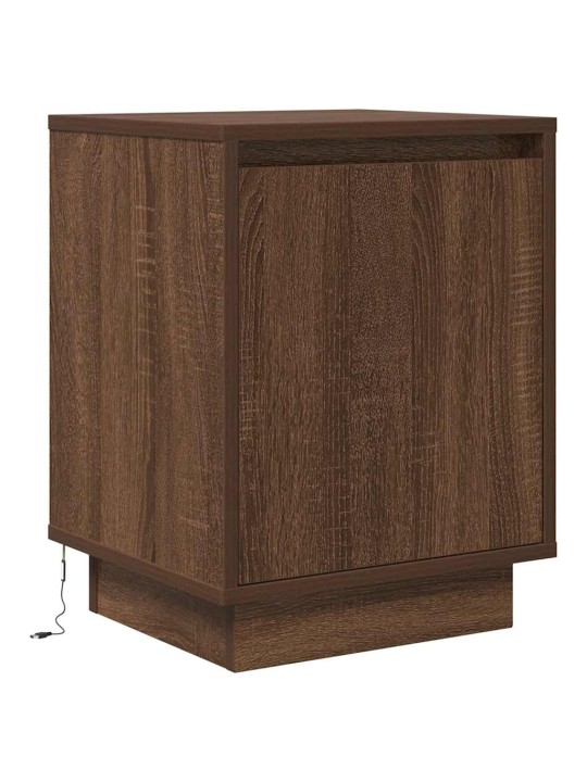 Yöpöytä led-valoilla ruskea tammi 38x34x50 cm