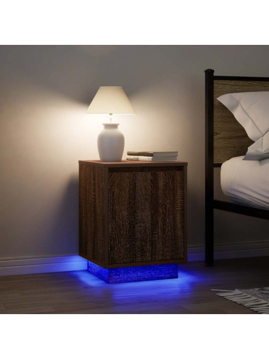 Yöpöytä led-valoilla ruskea tammi 38x34x50 cm
