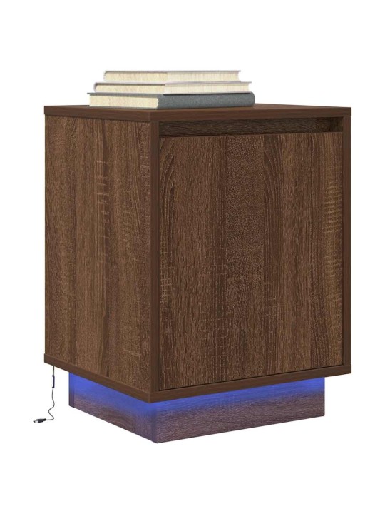 Yöpöytä led-valoilla ruskea tammi 38x34x50 cm