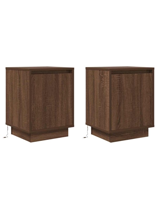 Yöpöytäkaapit led-valoilla 2 kpl ruskea tammi 38x34x50 cm