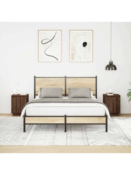 Yöpöytäkaapit led-valoilla 2 kpl ruskea tammi 38x34x50 cm