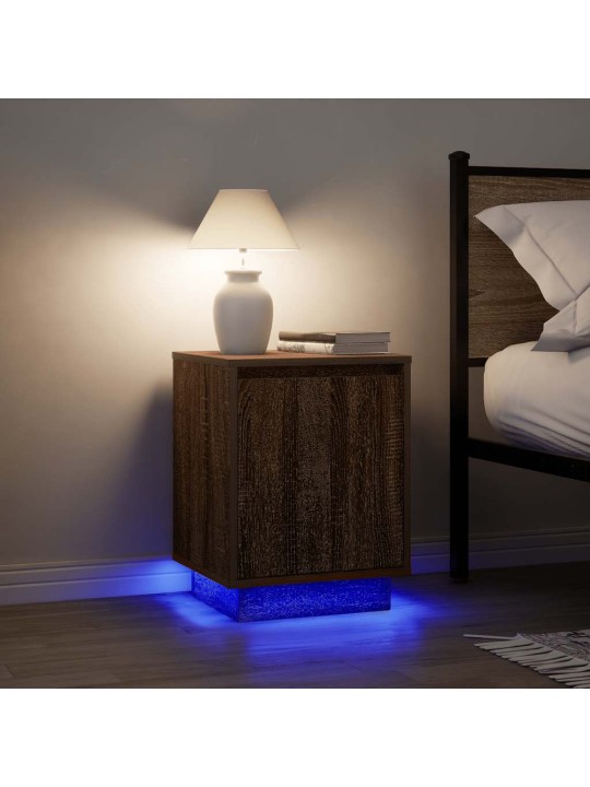 Yöpöytäkaapit led-valoilla 2 kpl ruskea tammi 38x34x50 cm