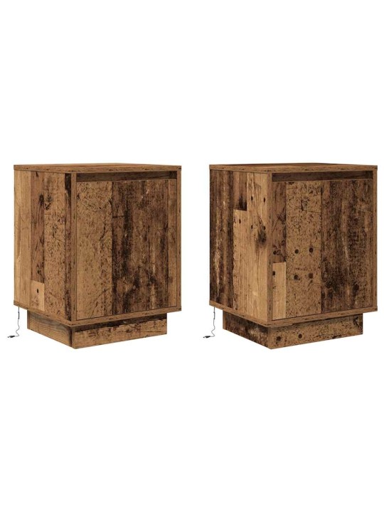 Yöpöytäkaapit led-valoilla 2 kpl vanha puu 38x34x50 cm
