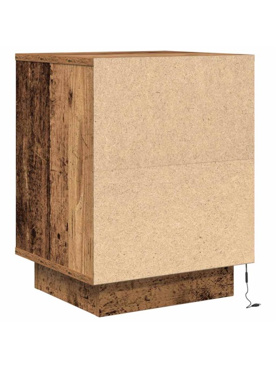 Yöpöytäkaapit led-valoilla 2 kpl vanha puu 38x34x50 cm