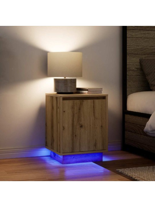 Yöpöytäkaapit led-valoilla 2 kpl artisan oak 38x34x50 cm
