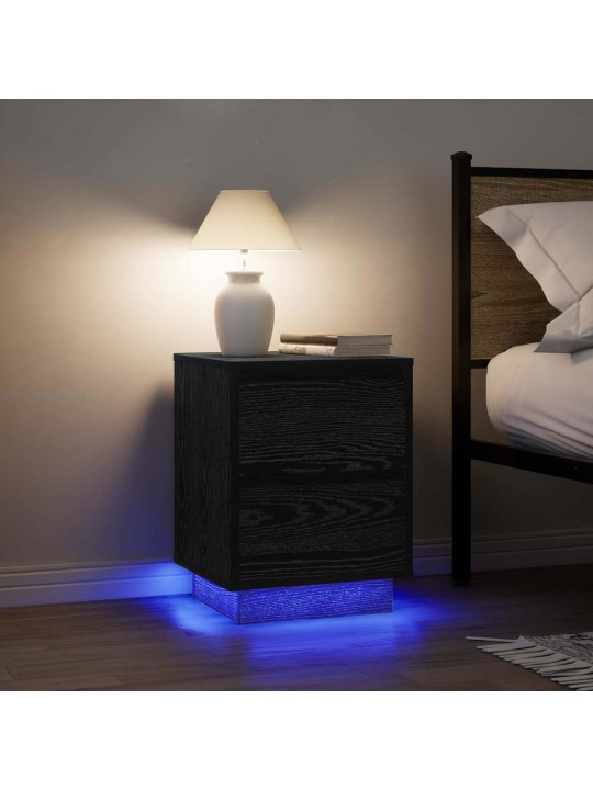Yöpöytäkaappi led-valoilla musta 38x34x50 cm