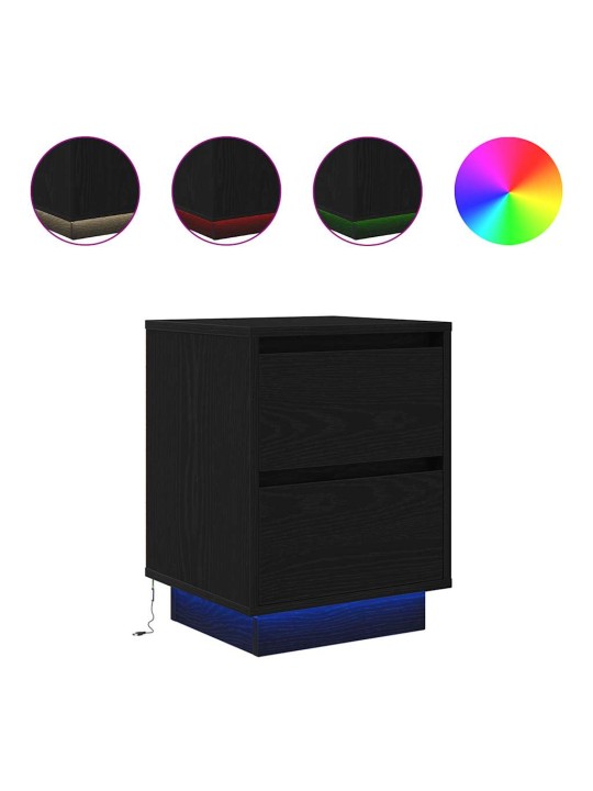 Yöpöytäkaapit led-valoilla 2 kpl musta 38x34x50 cm
