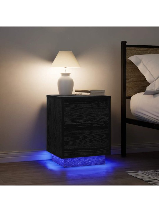 Yöpöytäkaapit led-valoilla 2 kpl musta 38x34x50 cm