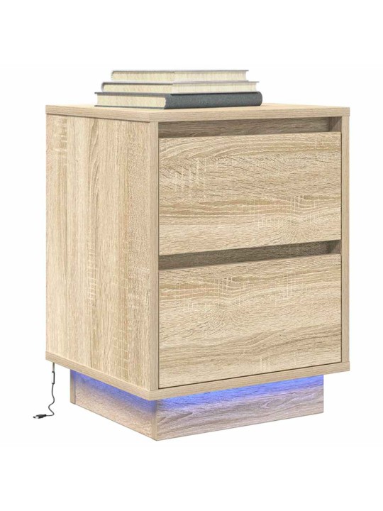 Yöpöytäkaappi led-valoilla sonoma tammi 38x34x50 cm