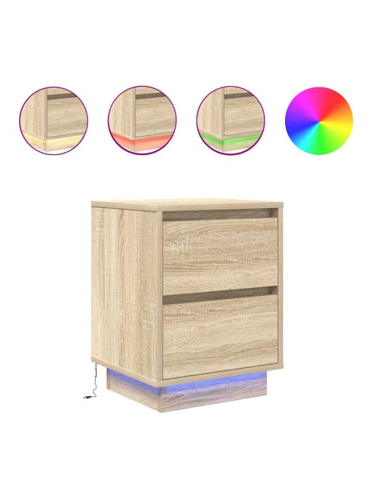 Yöpöytäkaapit led-valoilla 2 kpl sonoma oak 38x34x50 cm