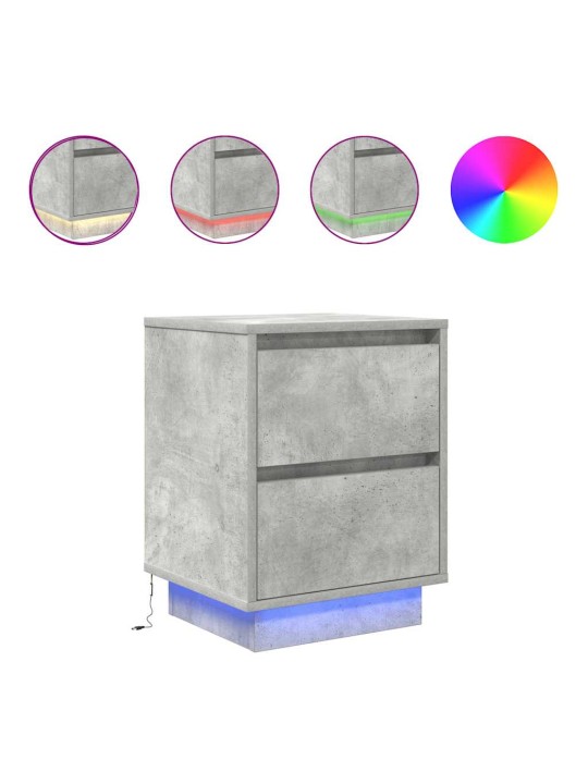 Yöpöytäkaapit led-valoilla 2 kpl betoninharmaa 38x34x50 cm