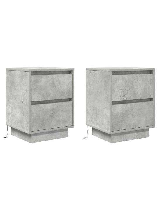 Yöpöytäkaapit led-valoilla 2 kpl betoninharmaa 38x34x50 cm