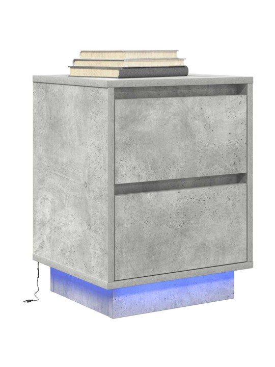 Yöpöytäkaapit led-valoilla 2 kpl betoninharmaa 38x34x50 cm