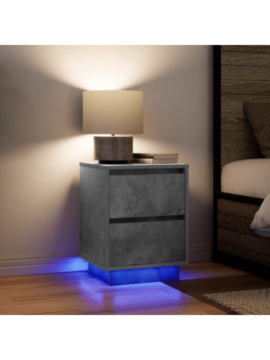 Yöpöytäkaapit led-valoilla 2 kpl betoninharmaa 38x34x50 cm
