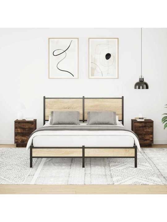 Yöpöytäkaapit led-valoilla 2 kpl savustettu tammi 38x34x50 cm