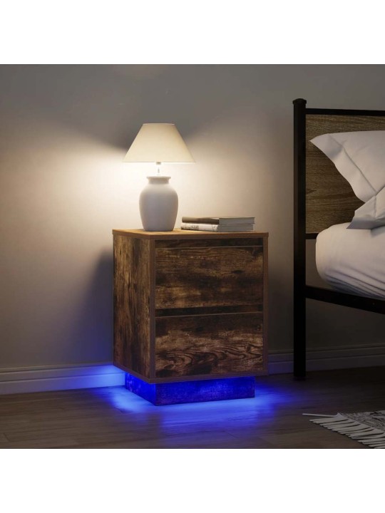 Yöpöytäkaapit led-valoilla 2 kpl savustettu tammi 38x34x50 cm