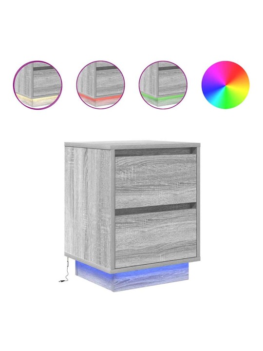 Yöpöytäkaapit led-valoilla 2 kpl harmaa sonoma 38x34x50 cm