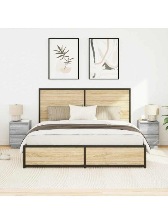 Yöpöytäkaapit led-valoilla 2 kpl harmaa sonoma 38x34x50 cm