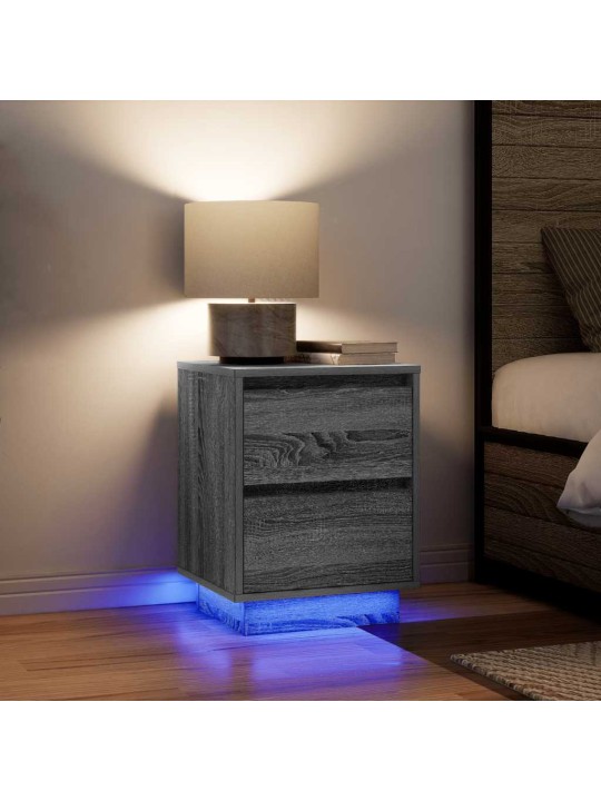 Yöpöytäkaapit led-valoilla 2 kpl harmaa sonoma 38x34x50 cm