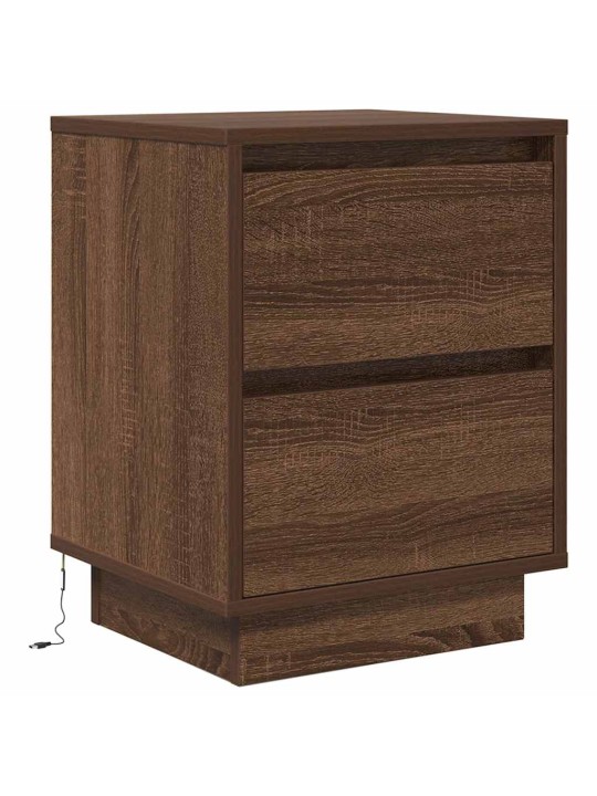 Yöpöytä led-valoilla ruskea tammi 38x34x50 cm