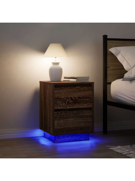 Yöpöytä led-valoilla ruskea tammi 38x34x50 cm