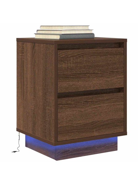 Yöpöytäkaapit led-valoilla 2 kpl ruskea tammi 38x34x50 cm