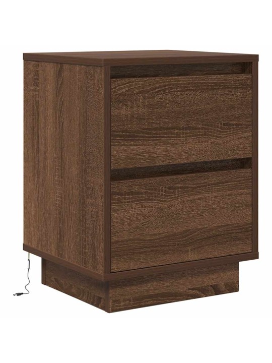 Yöpöytäkaapit led-valoilla 2 kpl ruskea tammi 38x34x50 cm