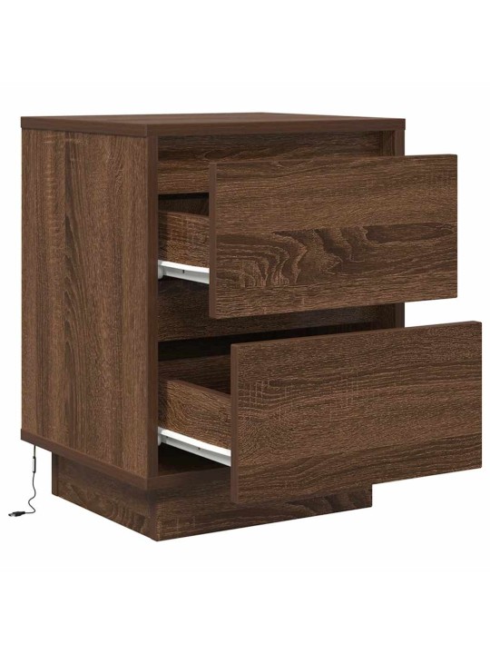 Yöpöytäkaapit led-valoilla 2 kpl ruskea tammi 38x34x50 cm